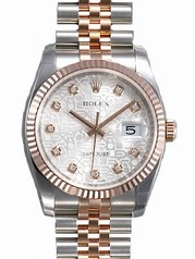 Rolex Datejust Silver Jubilee Diamond Dial Fluted 18k Rose Gold Bezel Jubilee Bracelet Men's Watch 116231SJDJ