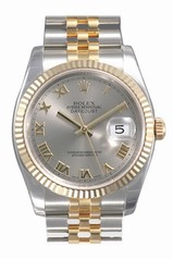 Rolex Datejust Silver Roman Dial Jubilee Bracelet Fluted Bezel Two Tone Men's Watch 116233SRJ