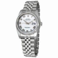 Rolex Datejust White Roman Dial 18k White Gold Fluted Bezel Jubilee Bracelet Men's Watch 116234WRJ
