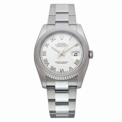 Rolex Datejust White Roman Dial 18k White Gold Fluted Bezel Oyster Bracelet Men's Watch 116234WRO