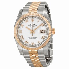 Rolex Datejust White Roman Dial Jubilee Bracelet Two Tone Men's Watch 116231WRJ