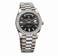 Rolex Day Date Black Baguette Diamond Dial 18K White Gold Automatic Men's Watch 228349BKDP