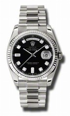 Rolex Day Date Black Diamond Dial 18k White Gold President Bracelet Men's Watch 118239BKDP