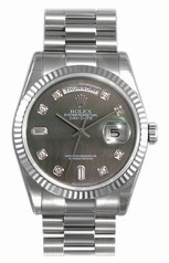 Rolex Day Date Dark Mother of Pearl Diamond Dial President Bracelet 18k White Gold Men's Watch 118239DMDP