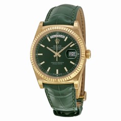 Rolex Day Date Green Dial 18K Yellow Gold Leather Men's Watch 118138GSL
