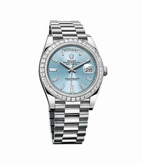 Rolex Day Date Ice Blue Baguette Diamond Dial 18K White Gold Automatic Men's Watch 228396IBLDP