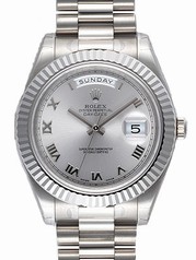 Rolex Day Date II Silver Dial Fluted Bezel President Bracelet 18k White