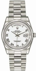Rolex Day Date White Roman Dial Fluted Bezel President Bracelet 18k White Gold Men's Watch 118239WR