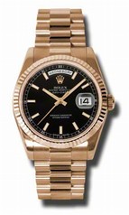 Rolex Day-Date Black Dial Automatic 18kt Rose Gold President Mens Watch 118235BKSP