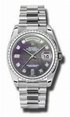 Rolex Day-Date Black Mother of Pearl Dial Automatic Platinum Ladies Watch 118346BKMDP