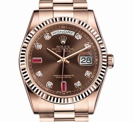 Rolex Day-Date Chocolate Dial Set with Diamonds and Rubies Automatic Unisex Watch 118235CHODRP