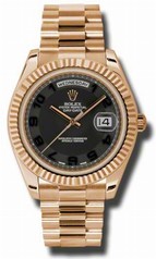 Rolex Day-Date II Black Concentric Dial Automatic 18kt Rose Gold President Men's Watch 218235BKCAP
