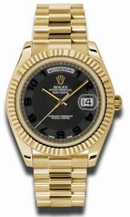 Rolex Day-date II Black Concentric Dial Automatic 18kt Yellow Gold Men's Watch 218238BKCAP