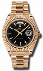 Rolex Day-Date II Black Dial Automatic 18kt Rose Gold President Men's Watch 218235BKSP