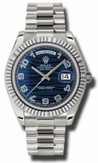 Rolex Day-Date II Blue Wave Dial Automatic 18kt White Gold Men's Watch 218239B