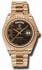 Rolex Day-Date II Brown Wave Dial Automatic 18kt Rose Gold President Men's Watch 218235BRWAP