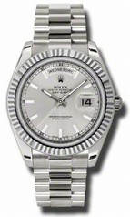 Rolex Day-Date II Silver Dial Automatic 18K White Gold Men's Watch 218239SSP