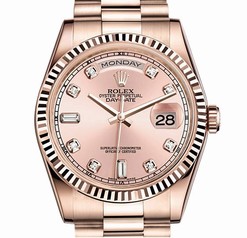 Rolex Day-Date Pink with Diamonds Dial 18 Carat Everose Gold Automatic Ladies Watch 118235PDP