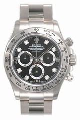 Rolex Daytona Black Diamond Oyster Bracelet 18k White Gold Men's Watch 116509BKDO