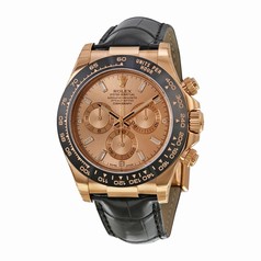 Rolex Daytona Chronograph Rose Dial Black Leather Watch 116515PKDL