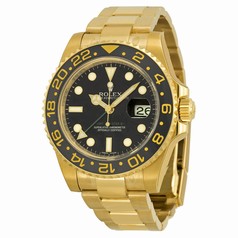 Rolex GMT Master II Black Index Dial Oyster Bracelet 18kt Yellow Gold Men's Watch 116718BKSO