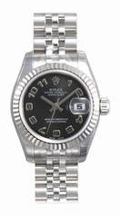 Rolex Datejust Black Arabic Dial Jubilee Bracelet 18k White Gold Bezel Ladies Watch 179174BKAJ