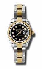 Rolex Datejust Black Dial Automatic Stainless Steel and 18kt Yellow Gold Ladies Watch 179173BKDO