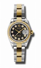 Rolex Datejust Black Dial Automatic Stainless Steel and 18kt Yellow Gold Ladies Watch 179173BKJDO