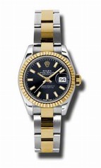 Rolex Datejust Black Dial Automatic Stainless Steel and 18kt Yellow Gold Ladies Watch 179173BKSO