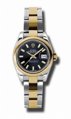 Rolex Datejust Black Dial Steel and Yellow Gold Ladies Watch 179163BKSO