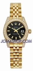 Rolex Datejust Black Index Dial Diamond Bezel and Case 18k Yellow Gold Ladies Watch 179158BKSJ
