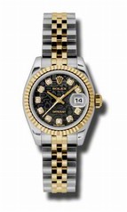 Rolex Datejust Black Jubilee Diamond Dial Steel and Yellow Gold Ladies Watch 179173BKJDJ
