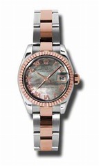 Rolex Datejust Black Mother of Pearl 18K Rose Gold and Steel Watch 179171BMRO