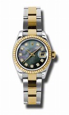 Rolex Datejust Black Mother of Pearl Dial Automatic Stainless Steel and 18kt Yellow Gold Ladies Watch 179173BKMDO