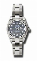 Rolex Datejust Black Mother of Pearl Dial Automatic White Gold Ladies Watch 179179BKMDO