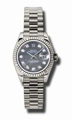 Rolex Datejust Black Mother of Pearl Dial Automatic White Gold Ladies Watch 179179BKMDP