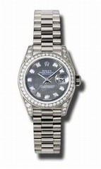 Rolex Lady Datejust Black Mother of Pearl Diamond Dial 18k White Gold Diamond Bezel and Case Watch 179159BKMDP