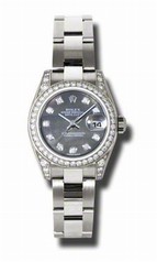 Rolex Lady Datejust Black Mother of Pearl Diamond Dial 18k White Gold Diamond Case and Bezel Watch 179159BKMDO