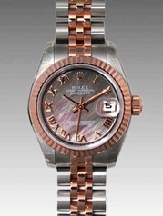 Rolex Datejust Black Mother of Pearl Roman Dial 18k Rose Gold Fluted Bezel Two Tone Ladies Watch 179171BMRJ