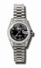 Rolex Lady Datejust Black Roman Dial 18k White Gold Diamond Bezel and Case President Bracelet Watch 179159BKRP