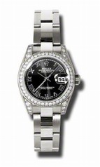 Rolex Lady Datejust Black Roman Dial 18k White Gold Diamond Case and Bezel Oyster Bracelet Watch 179159BKRO