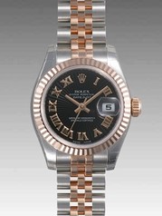Rolex Datejust Black Sunburst Roman Dial 18k Rose Gold Fluted Bezel Two Tone Ladies Watch 179171BKSBRJ