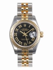 Rolex Datejust Black Sunburst Roman Dial Jubilee Bracelet Two Tone Ladies Watch 179173BKSBRJ