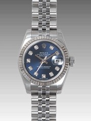Rolex Datejust Blue Diamond Dial Jubilee Bracelet 18k White Gold Fluted Bezel Ladies Watch 179174BLDJ