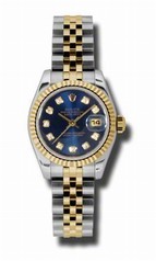 Rolex Datejust Blue Diamond Dial Steel and Yellow Gold Ladies Watch 179173BLDJ