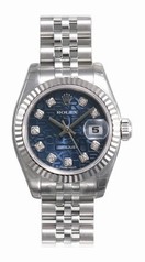 Rolex Lady Datejust Blue Jubilee Diamond Dial 18k White Gold Fluted Bezel Steel Jubilee Bracelet Watch 179174BLJDJ