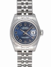 Rolex Lady Datejust Blue Roman Dial 18k White Gold Fluted Bezel Steel Jubilee Bracelet Watch 179174BLRJ
