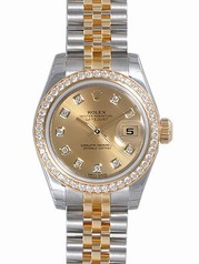 Rolex Datejust Champagne Dial Steel and Yellow Gold Diamond Ladies Watch 179383CDJ
