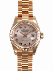 Rolex Lady Datejust Champagne Roman Dial 18k Rose Gold Fluted Bezel President Bracelet Watch 179175CRP