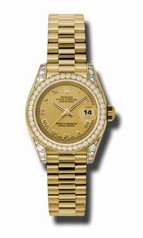 Rolex Lady Datejust Champagne Roman Dial Diamond Case and Bezel 18k Yellow Gold President Bracelet Watch 179158CRP